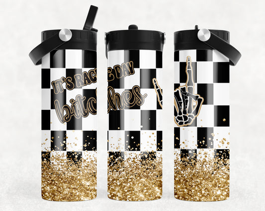 Race Day Bitches (Gold) Water Bottle 2-in-1