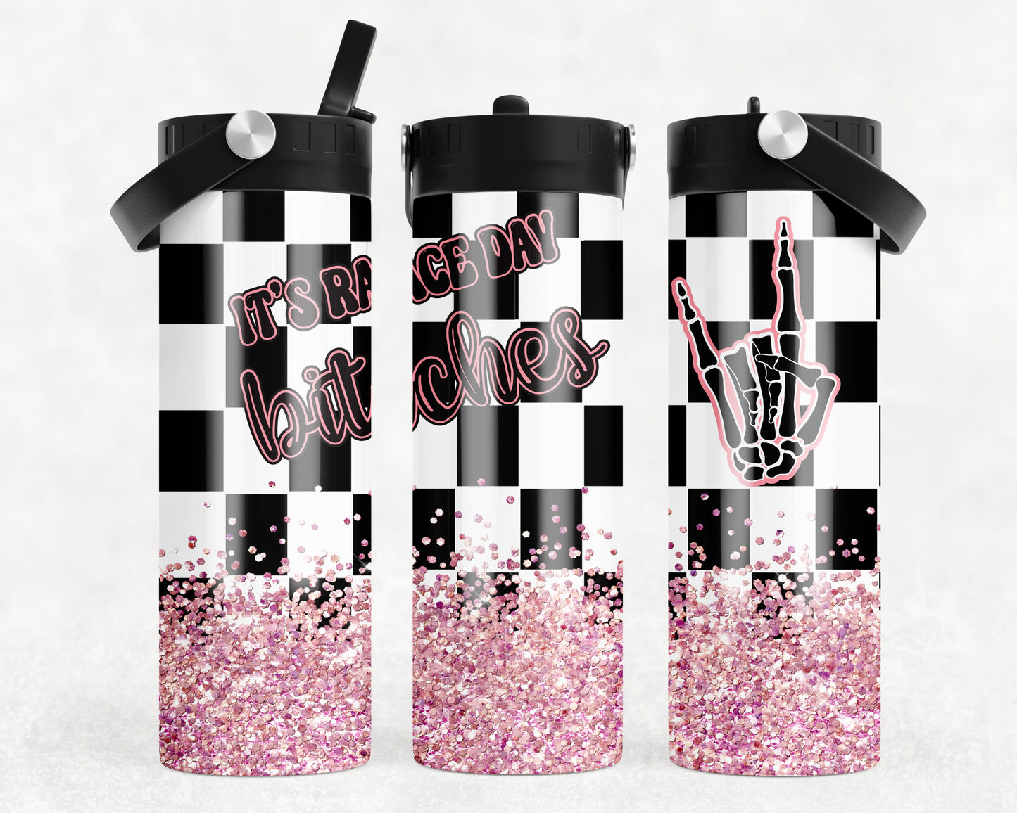 Race Day Bitches (Pink) Water Bottle 2-in-1